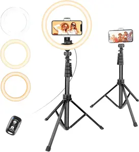 10” Selfie Ring Light with 63” Adjustable Tripod & Phone Holder – Foldable, 3 Color Modes, Ideal for Live Streaming, Makeup, and Vlogging Cellphone Smartphone