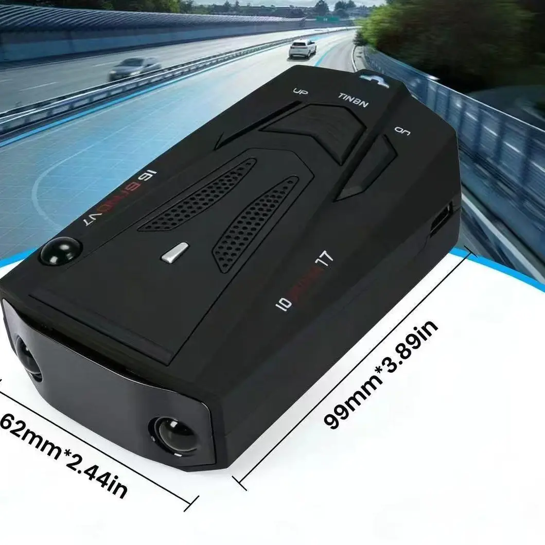 16 Band Automotive Radar Laser Detector Compact USB Operated Auto Speed Prompt Device Suction Cup Mount Driving Accessory for Highway Downtown Travel