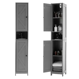 Tall Narrow Bathroom Cabinet, 66.9" Small Skinny Bathroom Storage Cabinet for Small Spaces | Freestanding Water Resistant Organizer for Bathroom, Kitchen, Hallway (2 Doors, Grey)
