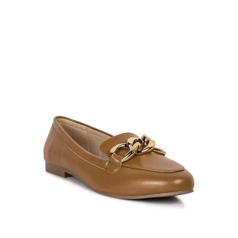 Chunky Metal Chain Faux Leather Loafers