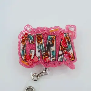 CMA Certified Medical Assistant Southwestern Aztec Western with Pink Glitter Acrylic Retractable Badge ID Reel Belt or Alligator Clip