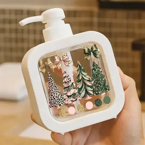 Whimsical Christmas Theme Moisturizing Soap Pump Bottle - 4 Colorful Trees & 3 Bows Design, Perfect for Kitchen/Bathroom Soap Dispenser, Festive & Playful Decorative Hand Soap Dispenser