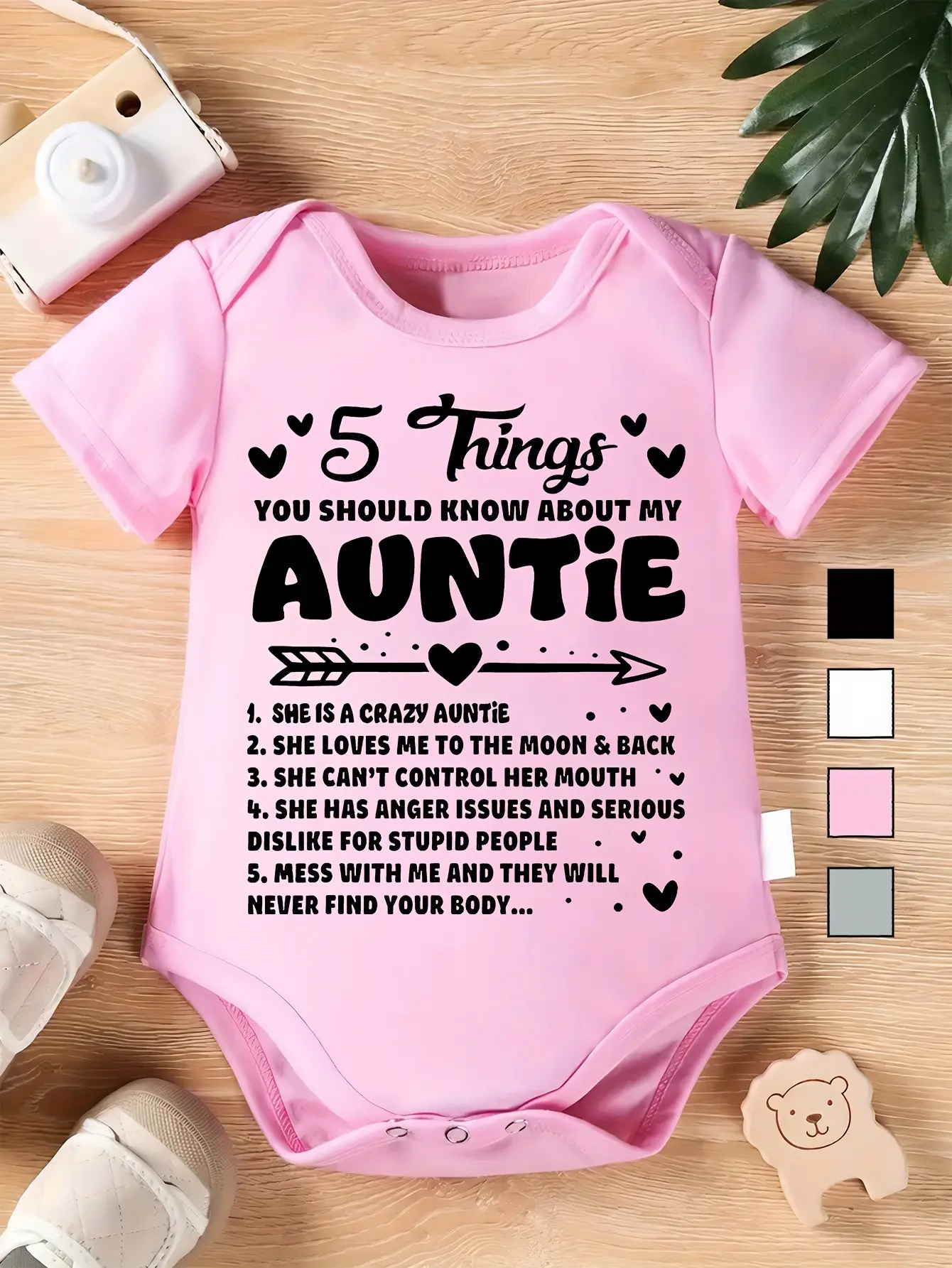 Funny 5 Things You Should Know About My Auntie SFunny 5 Things You Should Know About My Auntie Short‑Sleeve Baby Bodysuit, Heart Arrow Graphic Soft Cotton Infant Onesiehort‑Sleeve Baby Bodysuit, Heart Arrow Graphic Soft Cotton Infant Onesie