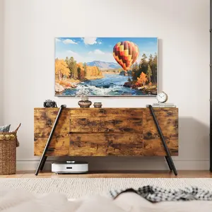 Gaomon Wood Grain Modern Entertainment Center - 2 Drawers, Adjustable Shelves, U-Shaped Metal Legs, Easy Setup Console Table for 47-Inch TV, Living Room Furniture