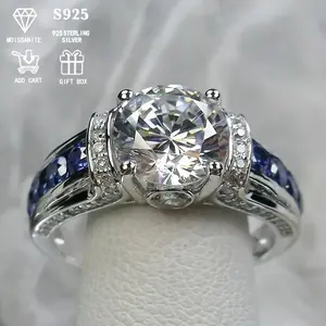 Moissanite 6.1G Hypo-Allergic S925 Sterling Silver 2 Karat Palace Style Female Ring with Exquisite Gift Box for Luxury Banquets and Parties