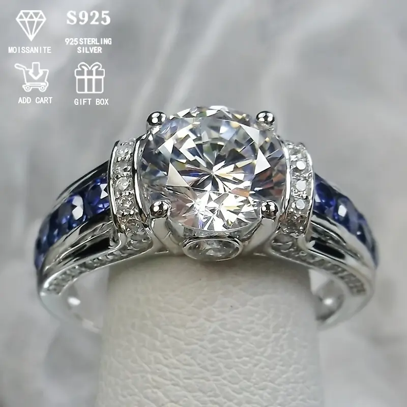 Women's S925 Sterling Silver Luxury Palace-Style Ring, 6.1g Low-Allergy Jewelry for Women, 2ct Moissanite with Certificate & Exquisite Gift Box
