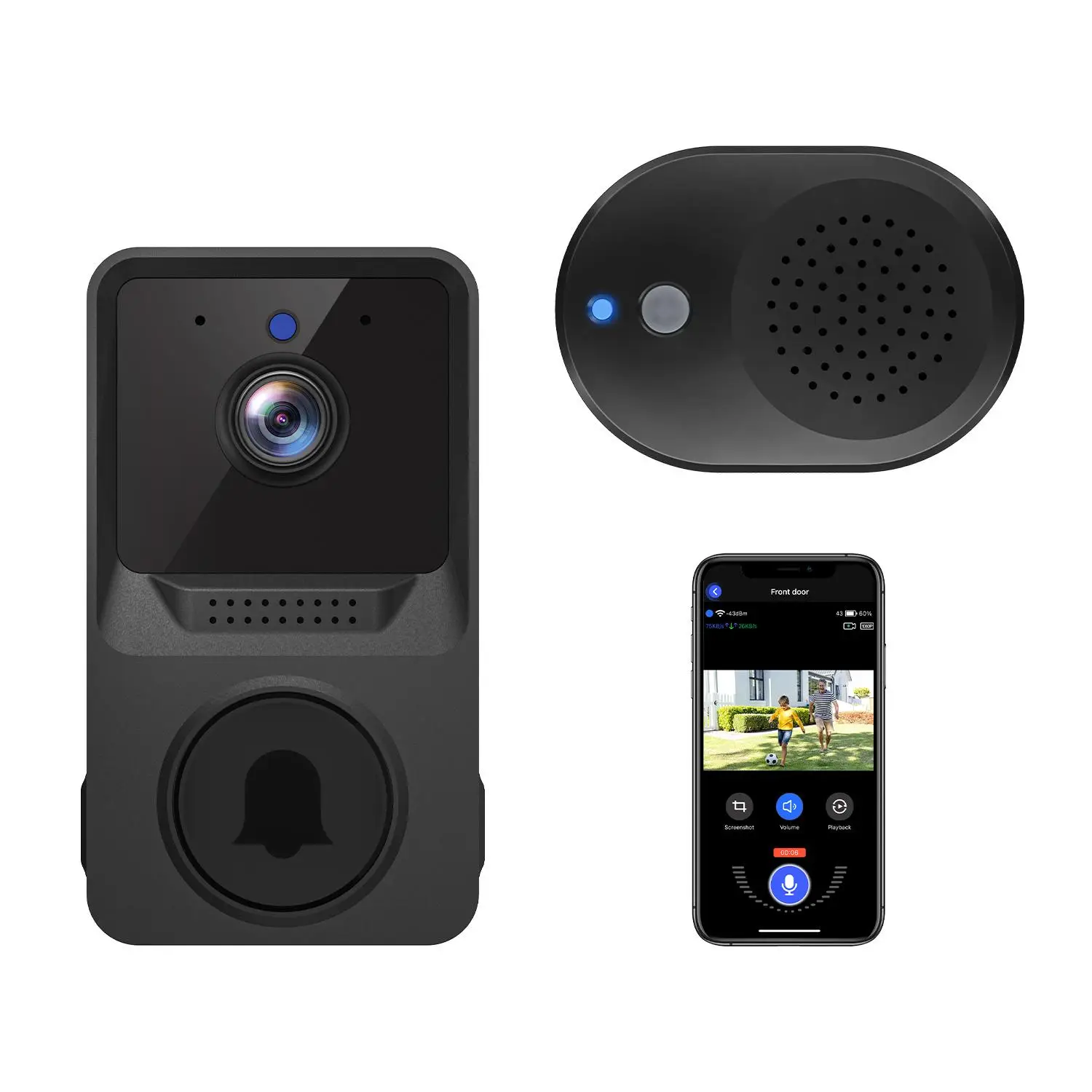Smart Wireless Doorbell Camera, Modern Outdoor Camera Doorbell with Chime Included, 2-way Audio, Night-Vision, Cloud Storage Service, 2.4G Wi-Fi, Live