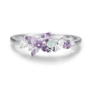 Monarch Butterfly Amethyst Opal Ring White Vermeil