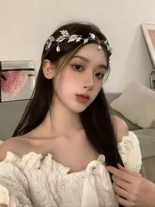Elegant Leaf Print Versatile Headband with Vine Design, Crystal Pendant, Perfect for Wedding, Hanfu, Lolita, Photography