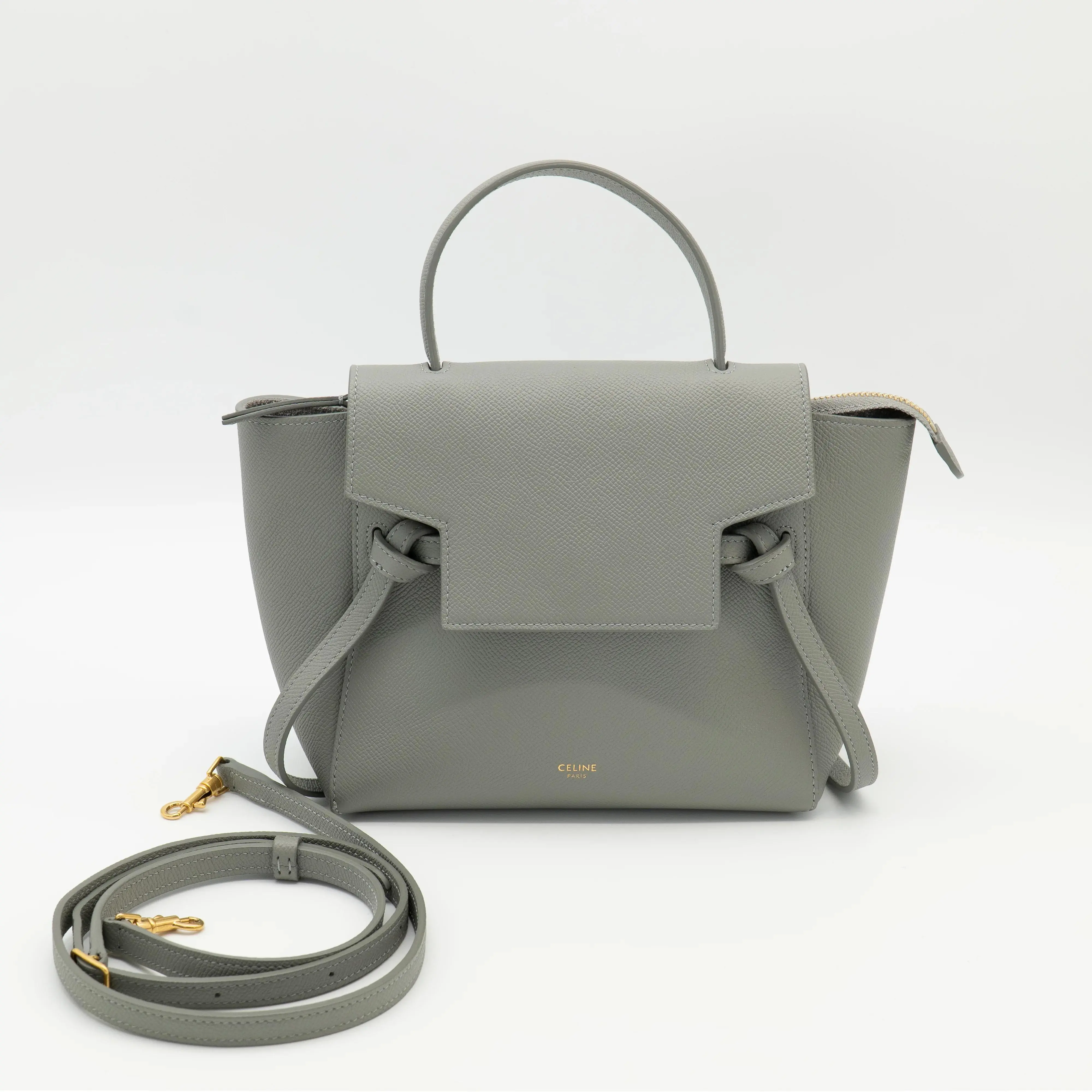 Pre-owned Celine Leather Crossbody Bags Nano Belt Bag Grained Calfskin Gray