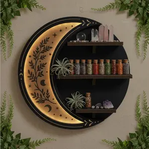 FNYDOX Wall Shelves for Bedroom, Crescent Moon Shelf with LED Light, Witchy Whimsical Celestial Room Decor Aesthetic, Moon Phase Shelf for Trinket Knick Knack Crystal Rock Gem Healing Stone Essential Oil
