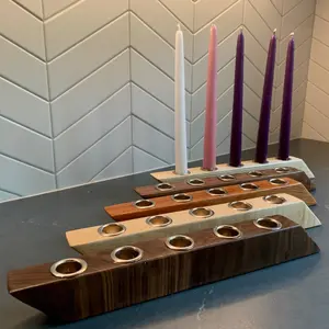 Advent Candle Holder - 5 Taper Candles - Minimalist and Modern - Six Wood Species