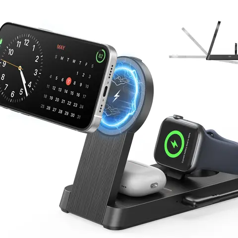 3-in-1 Foldable Magnetic Wireless Charger for iPhone, Apple Watch & AirPods—Home, Office & Travel Ready