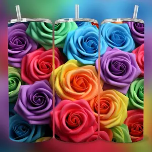Colorful Roses 20 oz Tumbler - BPA Free, stainless steel, Leak proof, durable, with clear lid