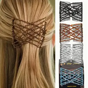 Magic Elastic Beaded Decorative Hair Comb - 4pcs Double Sliding Stretch Hair Clip - Retro Hair Accessories