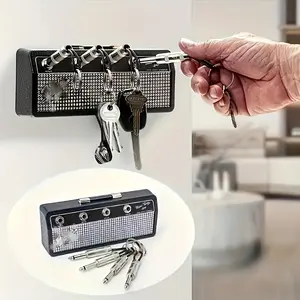 Creative Speaker Keychain Holder with 4 Interchangeable Keychains and Wall Mount Kit, Space-Saving Wall Hanging Key Ring, Wall Mounted Hook, Easy Installation