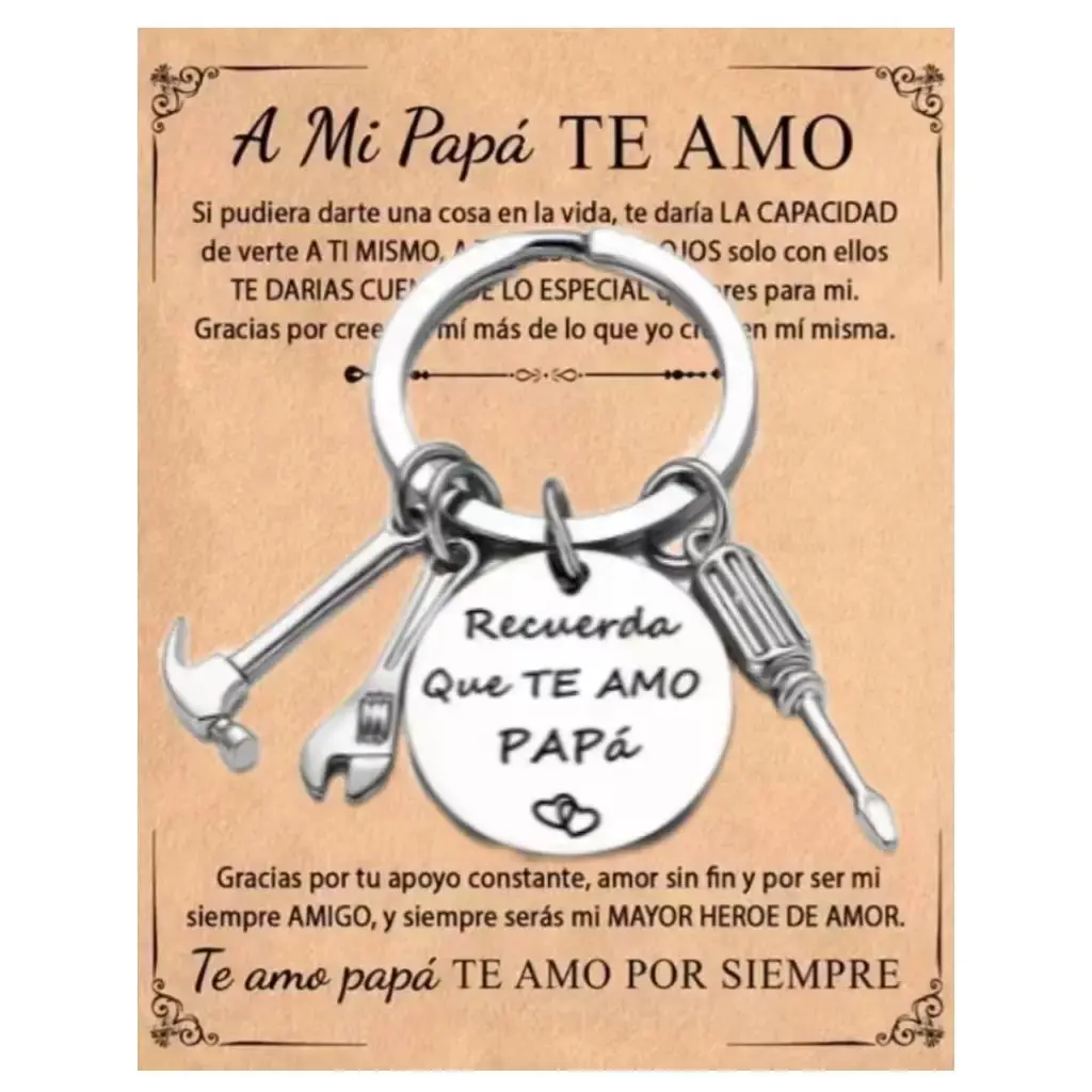 Stainless Steel Multifunctional Heavy Duty Keychain - Engravable "Recuerda Que Te Amo Papa" Round Tag, Hammer/Wrench/Screwdriver Design, Stylish EDC Gear, Everyday Carry Accessory, 2026 Father's Day Gift for Men
