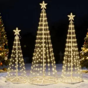 3 Pack LED Christmas Cone Tree Lights, 4FT 5FT 6FT Outdoor Lighted Tree with 8 Lighting Modes & Star Topper, Christmas Decorations for Yard Porch Patio Garden Holiday Decor, Warm White