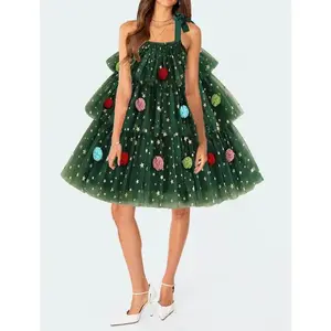 Women Christmas Tree Dress Sleeveless Sequin Layered Tulle Tutu Dress Christmas Xmas Tree Green Dresses Casual Womenswear Fit Forest Style Twist ComfortGift