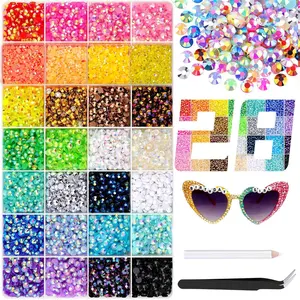 28000Pcs Resin Rhinestones with Tweezers for Crafting Mixed-Color 3mm Bedazzling Crystal with Gifted Tools Jewelry for DIY Crafts Clothing Tumblers Shoes Fabric Nail Art Colorful Shining Rhinestone