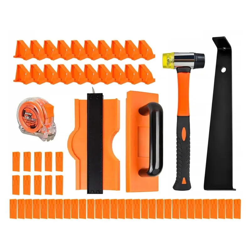 Laminate Flooring Installation Kit, Vinyl Flooring Tools with Spacers, Tapping Blocks, Heavy Duty Pull Bar, Reinforced Double-Faced Mallet Non-Slip Soft Grip (65pcs-Set)