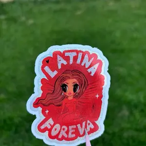 Holographic Latina Forever  Sticker | Shiny Vinyl Art Decal | Tropicoquete Cute Fantasy Girl Aesthetic | Waterproof Glitter Sticker for Laptop, Cup, or Notebook