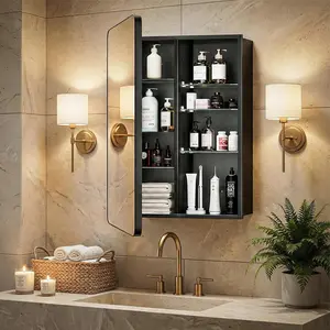 Large Bathroom Medicine Cabinet with Mirro 24x32, Aluminum Recessed or Surface Mount Wall Cabinet, Pre-Assembled, Adjustable Shelves, Center Divider for Tall Bottles, Soft Close, Matte outdoorfun