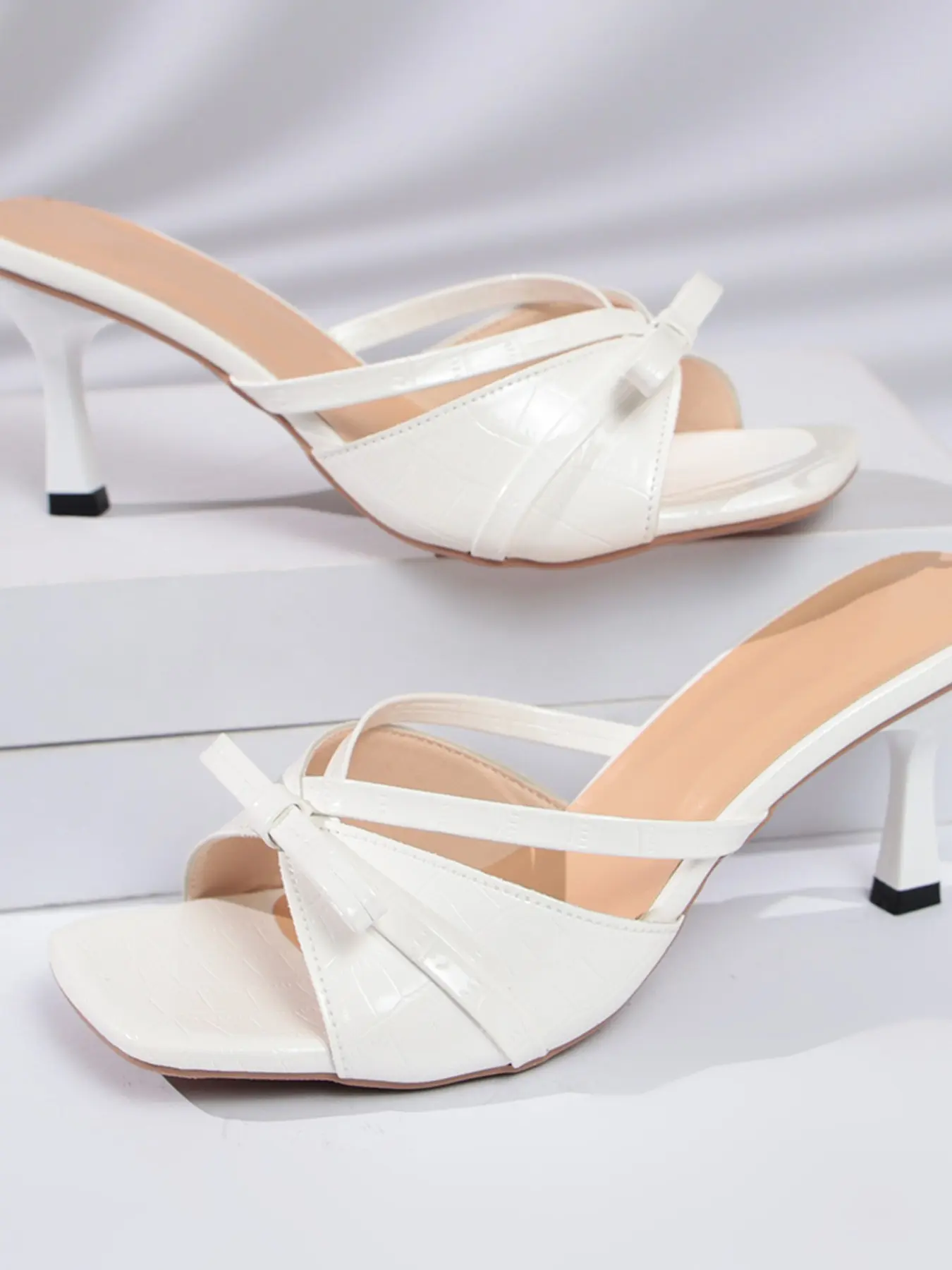 Elegant Three-Color Bow Tie High Heel Classy Sandals, Elegant Open Toe, Comfortable PU Upper and Rubber Sole, Perfect for Casual Wear, Less Than Ankle Height