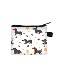 Cute Sausage Dog Print Zipper Wallet, Durable Material, Small Thin Design, Portable Coin Purse for Daily Use or Outdoors