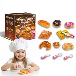 Bread Cutting Play Set for Kids, Pretend Play Food Toy Kitchen Accessories with Toy Baking Pastries (Croissant, Donut, Baguette) & Play Kitchen Utensils, Toddler Role Play Cooking Toy Gifts