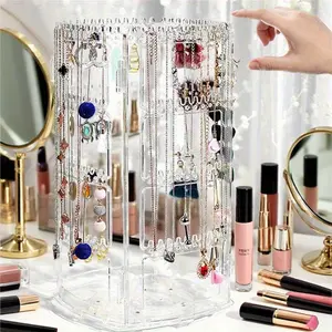1pc 360 Degree Rotating Jewelry Display Stand, Earring Studs Hoop Organizer Rack, Portable Necklace Hanger Multilayer Storage Holder, Home Jewelry Organizer, Durable Lightweight Organizer