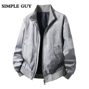 Men’s American Vintage Suede Stand Collar Leather Jacket — Casual Matte Finish Flight Jacket Top Coat for Spring/Autumn