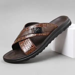 Men’s Casual Leather Slide Sandals Non-Slip Soft Sole Breathable Summer Outdoor Comfort Slippers