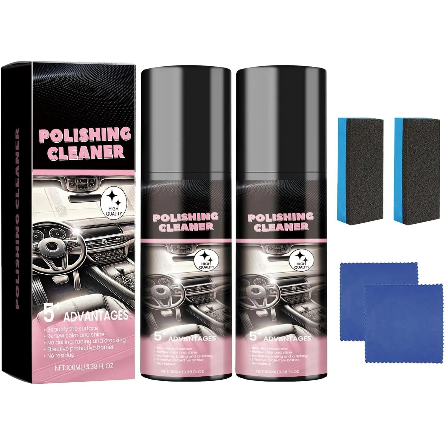 Polishing Cleaner Car Interior Spray,Car Interior Cleaner Spray(2PCS) | Polishing Cleaner, 100ml, Interior Multi-Purpose Car Cleaner, Total Car Interior Cleaner Rejuvenation