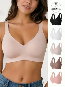 5 Pack / 5 colors，High-Quality Plus Size Seamless Shaping Bras, Wireless Push-Up Sports Bra, Adjustable Four-Row Buckle, Comfortable Breathable Lined, All Seasons