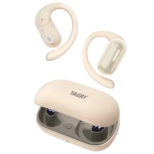 TAGRY A12 IPX 7 Waterproof 5-Min Charge with 3-Hour Playtime Open Ear Earbuds 40HRS Playtime Fast Charging V5.4  headphones bluetooth traveling gadgets for Sport Electronic Audio Chargeable Traveling Gadgets gym headphones  Headset Beige