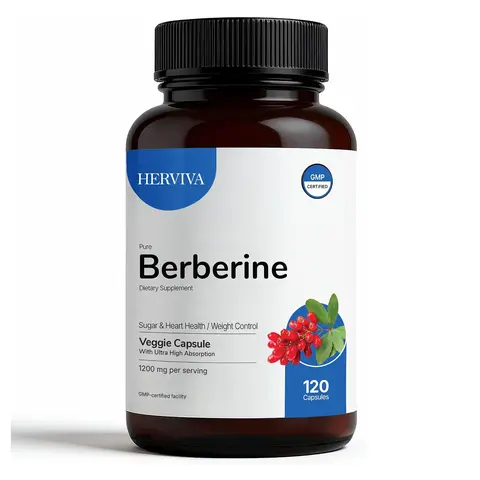 Herviva Pure Berberine HCl 1200mg - 120 Vegan Capsules High Purity Plant-Based Supplement Non-GMO & Gluten-Free GMP Certified