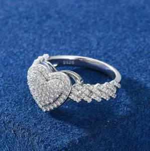 Luxury 925 Sterling Silver Full Moissanite Heart Cuban Link Design Ring (7-12)