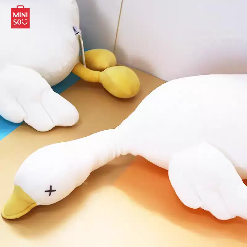 Miniso White Goose Series Closed-Eyes Lying Pose Fluffy Fabric Stuffed Toy - Cute Collectibles, Aesthetic Room Plush, Unisex Kids and Adults Gift, Bedroom Decoration