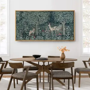 Wall Art Deer in Forest Prints Woodland Landscape Panoramic Art Print Minimalist Boho Wall Art Living Room Decor