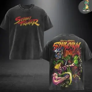 Unisex Menswear Oversized Seamless Short-Sleeve Street Fighter: Helicopter Showdown Retro Game Arcade Tee, 90s Style Cotton Apparel, Gamer Gift