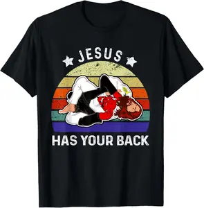 Cotton Short Sleeve Shirt, Brazilian Jiu Jitsu Jesus Jesus Has Your Back T-Shirt Adult size Streetwear,Menswear Casual Summer Tee,Fashion Gift