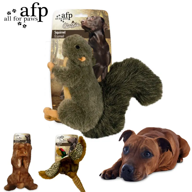 Allforpaws Interactive Squeaking Plush Squirrel Dog Toy - Puppy Enrichment Pet Accessory with Realistic Animal Print, Promotes Healthy Play Habits, Reduces Anxiety, Ideal for Chipmunk, Fox Play Scenarios