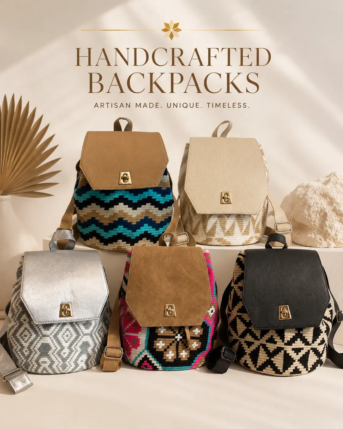 Handmade Wayuu Crochet Backpack – Large Woven Backpack Adjustable Straps