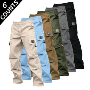 Men’s 6-pack wide-leg cargo pants featuring multiple pockets and an elastic waistband; casual streetwear style with a loose fit and drawstring design—ideal for outdoor activities, urban fashion, everyday casual wear, and weekend outings.