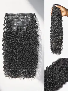 LUVME Burmese Curly Clip in Hair Extensions Real Human Hair Messy Curly Clip Ins Fullness with 1 Pack for Women Brazilian Remy Human Hair Natural Black 135g 24Inch