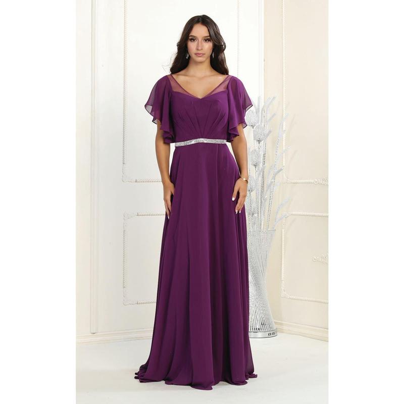 May Queen MQ1972 Bell Sleeve Long Chiffon A-Line Evening Dress