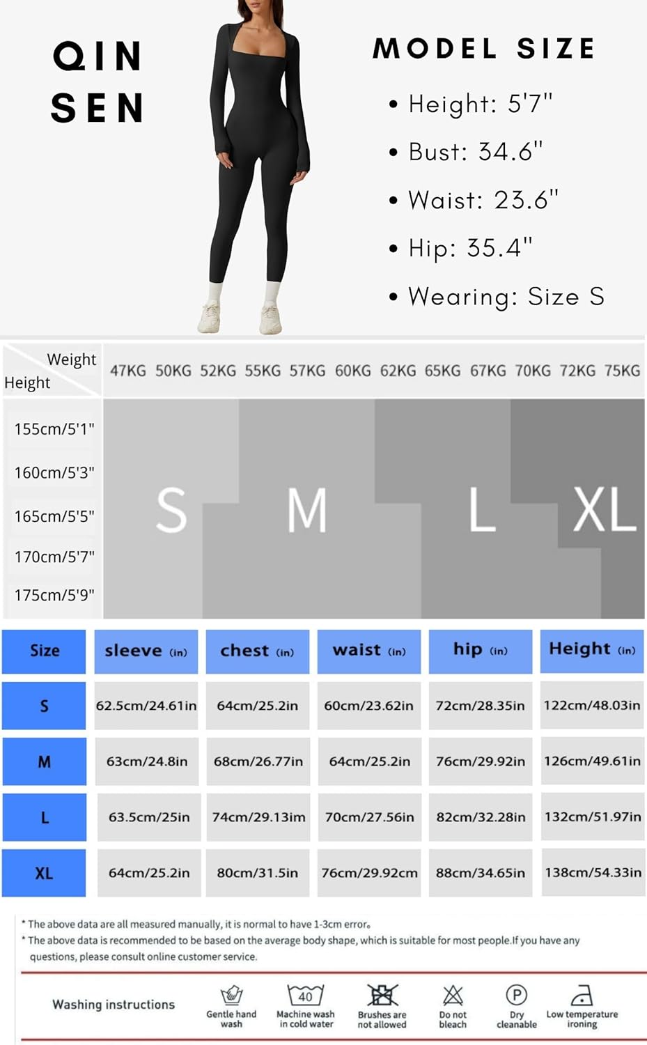 QINSEN Womens Sexy Square Neck Long Sleeve Full Length Leggings Bodycon Stretch Jumpsuit【Hot】