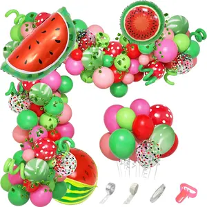 140PCS Watermelon Party Decorations Balloon Arch Garland Kit - Red Green Polka Dot Watermelon Balloons Watermelon Vines for Baby Shower Birthday Summer One in a Melon Party Decorations Set
