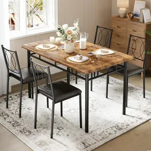 Garvee Dining Set for 4 with Upholstered Chairs, Small Farmhouse Style Wooden Table and Chairs, Ideal for Small Spaces, Apartments, Kitchens, Available in Coffee, Gray, and Walnut Finishes